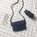 Dark blue mini crossbody square bag with lychee texture and gold metal buckle - Blue