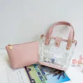 Bolso tipo cubo transparente rosa con estampado de margaritas y estuche interior rosa - Rosa