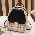Mini plaid backpack for women with brown check pattern and black flap closure - Black