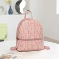 Pink mini backpack with lucky letter print and lychee texture for stylish women - Pink