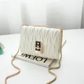 Chic off-white quilted crossbody bag with stylish gold chain strap and square lock - White