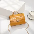 Chic yellow crocodile pattern small square bag with gold lock and chain strap - Yellow