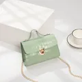 Light green crocodile pattern handbag with gold clasp and chain strap on a white stand - Light Green