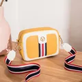 Yellow and white camera bag with colorful ribbon decoration and wide shoulder strap - Yellow