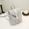 Women's small fashion backpack in light grey and white PU leather with gold metal hardware - Light Gray
