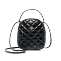 Mini borsa a tracolla trapuntata nera con ape dorata e manico superiore lucido - Nero