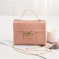 Pink faux crocodile leather crossbody bag with double gold ring buckle and chain strap - Pink