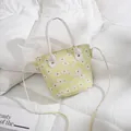 Mini sac seau jaune clair à fleurs de marguerites avec poignées et bandoulière - Jaune