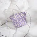 Mini sac seau violet à imprimé marguerites avec poignées blanches et bandoulière - Violet