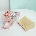Sac seau transparent rose à motif marguerites avec foulard et pochette tressée - Rose