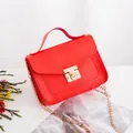 Red lizard-textured crossbody small square bag with golden chain and lock buckle - Red