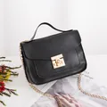 Black lizard-textured small square bag with gold metal chain strap and twist lock - Black
