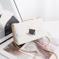 White crossbody bag with V-quilted stitching, gold chain strap and square buckle - Square Buckle White