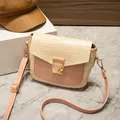Pink and brown crocodile embossed small square crossbody bag with gold metal buckle - Cream-Pink