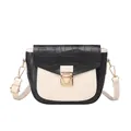 Women's small square bag in black crocodile pattern and cream leather with gold buckle - Black with Rice White