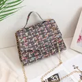 Retro small square handbag with colorful abstract print and gold chain strap - Tweed Woven Style / Rainbow Black