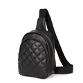 Black quilted mini crossbody bag with gold zippers and adjustable nylon strap for women - Black