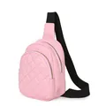 Pink mini crossbody waist bag with diamond quilting and double golden metal zippers - Pink