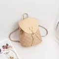 Beige quilted mini backpack for women featuring cat-ear hardware and pearl charms - Khaki