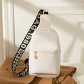 White faux crocodile chest bag with wide canvas strap and gold hardware detail - Crocodile Pattern White