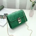 Chic dark green crossbody bag featuring rhombic stitching and golden chain strap - Green