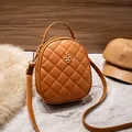 Quilted camel crossbody bag for women with clover logo and adjustable shoulder strap - Brown
