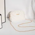 White quilted crossbody bag with gold chain strap and metal trim details - White