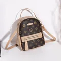 Mini-Rucksack aus braunem und beigeem PU-Leder mit Blumenmuster und Gold-Hardware - Aprikose
