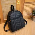 Black mini backpack with wave embroidery and adjustable patterned ribbon straps - Black
