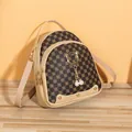 Mini mochila marrón con estampado floral, aro de orejas de gato y colgante de perlas - Caqui