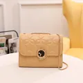 Star quilted beige leather square bag with gold circular moon lock and chain strap - Khaki