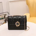 Elegant black chain square bag with star quilted pattern and golden moon buckle - Black