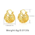 Golden hollow woven texture hoop earrings with creative 18K metal finish design - Hollow Woven Basket Style (KE0234)