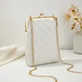 White quilted crossbody phone bag with gold metal clasp and elegant chain strap - White