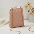 Quilted crossbody phone bag for women in dusty pink with golden chain strap - Pink