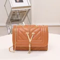 Brown V-quilted crossbody bag for women with golden V-logo and fringe tassel detail - Brown
