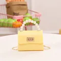Mini borsa jelly gialla motivo coccodrillo con manico di perle e catena dorata - Giallo