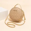 Borsa rotonda beige a tracolla con trapuntatura a cuore e logo dorato - 18*19*8.5 / Albicocca