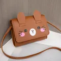 Dunkelbraune kleine quadratische Kindertasche mit süßem Hasenohr-Design aus Kunstleder - Braun
