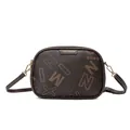 Deep brown crossbody camera bag with retro letter prints and lychee leather texture - Coffee / Thin Leather Strap