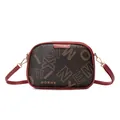 Brown and black crossbody camera bag with letter print and burgundy trim details - Red / Thin Leather Strap