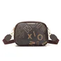 Retro brown camera bag with contrast letter print and adjustable woven strap - Coffee / Wide Webbing Shoulder Strap