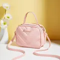 Roze kleine vierkante crossbodytas met V-stiksel, handvat en metalen S-logo - Roze