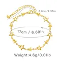 Detailed view of irregular 18K gold-plated star bracelet with lobster clasp and sizing - Pentagram Theme Chain (KB0022)