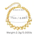 Detail view of 18K gold beaded bracelet showing 17cm inner diameter and adjustable chain - Double Layer Bead Cylinder Chain (KB0023)