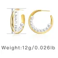 Detailed view of gold C-shaped pearl earrings with 3.3cm diameter and 12g weight specs - C-Shaped Multi Pearl Large Hoop Style (KE0125)