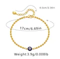 Gold evil eye beaded bracelet with 17cm circumference and 6cm extension chain detail - Dark Blue Bead Evil Eye Style (KB0238-2)