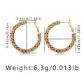 Vintage 18K gold brass hoop earrings with colorful crystals and detailed dimensions - Pave Multicolor Rhinestone Large Hoop (KE1270)