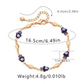 18K gold plated Hamsa Hand bracelet with blue enamel Evil Eye and adjustable chain - Blue Hamsa Hand Oval Bead (KB0332-1)