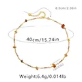 Bohemian beaded necklace in 18K gold finish with natural amber and red stones - Amber Natural Stone Style (KN0298)
